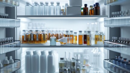 Poster - A medicine cabinet with many bottles of medicine on the shelves
