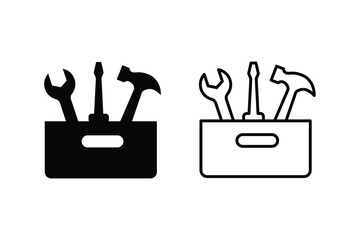 Tool case icon set. Toolbox icon set. Carpenter toolkit icon. Hardware toolbox sign for UI designs.