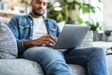 Poster - home-based businessman working on laptop computer