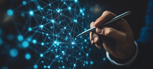 Poster - Analyzing business data, marketing research concept. Businessman using tablet with financial graph growth chart, analysing business data, preparing financial reports.