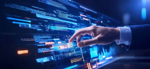 Poster - The project manager works on a digital tablet and updates milestones with progress planning and Gantt charts, work processes, project management concepts.