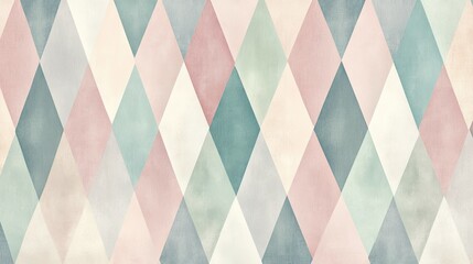 Poster - Subtle, geometric pattern texture with repeating diamond shapes in soft pastel colors, perfect for modern designs