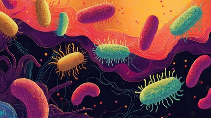 Poster - Microscopic view of bacteria spreading through body