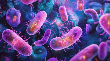 Poster - Group of pathogenic bacteria floating in a biological environment