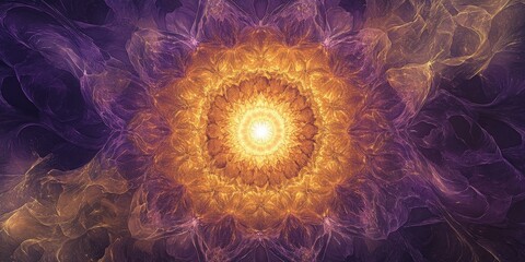 Abstract purple and gold fractal art.