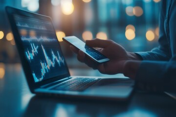 Poster - Finance analyst or businessman analyzing stock market report for business finance and investment