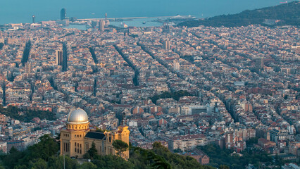 Wall Mural - Panorama of Barcelona timelapse from Mount Tibidabo. Catalonia, Spain.