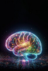 Canvas Print - Hologram of the brain. Wireframe glowing low poly design on dark background, healthy brain concept