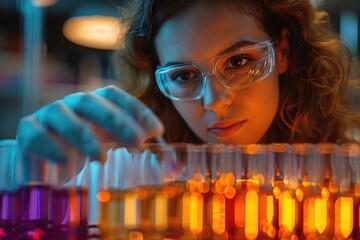 Leinwandbilder - Scientist working with test tubes in laboratory doing research