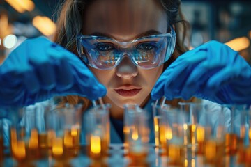 Poster - Scientist working with test tubes in a chemistry lab