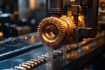 Leinwandbilder - Close-up view of old rusty gears connecting and working together