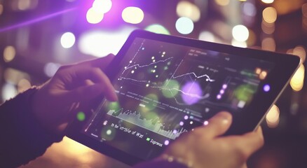 Poster - Technology concept for business data analysis. Businessman analyzing sales data and economic growth graph chart with digital tablet. Business plan and strategy concept.