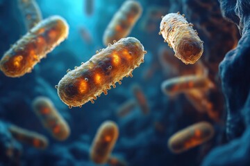 Poster - Microscopic view of bacteria cells is multiplying