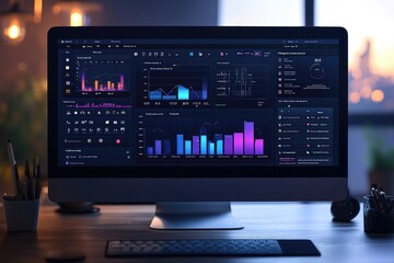Poster - Modern workspace setup showing financial data on a desktop computer screen