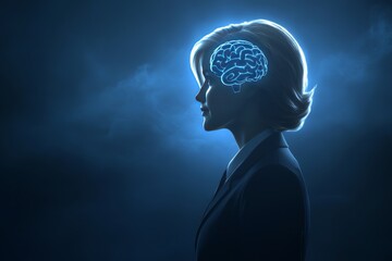 Wall Mural - Mental agility Brain circuit A human figure enveloped in ethereal light with a glowing brain representing the connection between consciousness spirituality and the universe