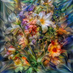 Wall Mural - igital oil painting of flowers