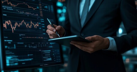 Poster - The business plan and strategy for business. Analyzing sales data and the economy graph chart, stock market exchange. Financial and banking report. Solutions for business.