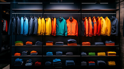 Wall Mural - men's sportswear hanging on hangers in a store