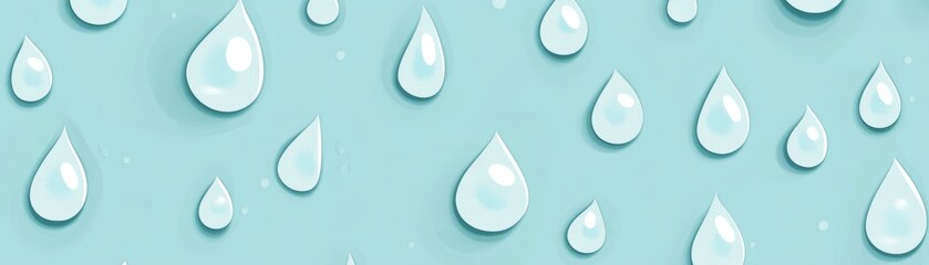 Close-up of transparent water droplets on a soft blue background, creating a refreshing and calming atmosphere.