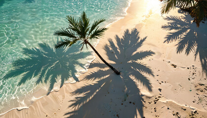 Wall Mural - Ombres de palmiers sur une plage paradisiaque