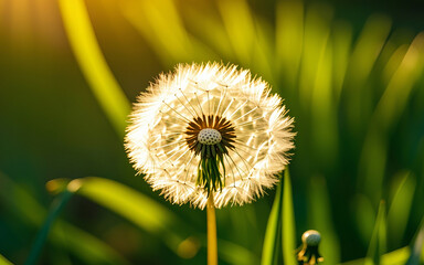 beautiful close-up dandelion in the garden with blur background