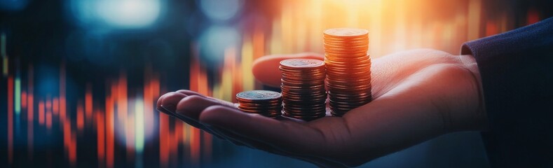 Poster - Finance, investment, and business concepts. Businessman analyzing financial data, graph and chart of economic figures, stock market analysis, and financial background.