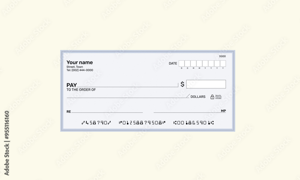 Fake bank cheque, chequebook, Template blank cheque Stock Vector ...