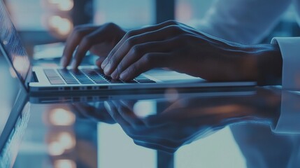 Poster - modern office worker using laptop computer. man using keyboard on laptop computer.