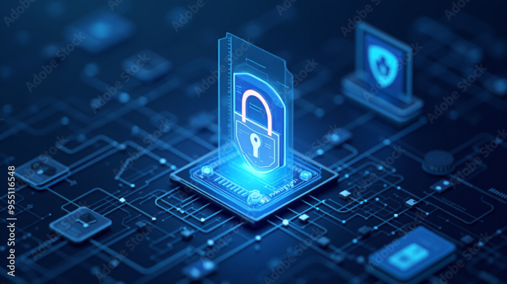 Cybersecurity Data Protection Digital Illustration, Software Hardware ...