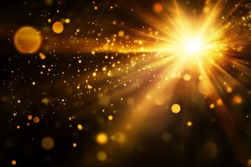 Poster - golden rays of light with sparkling dust create an enchanting atmosphere in a dark background perfec