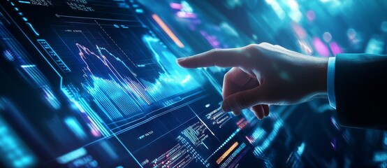 Poster - Concept of business, finance, and investment. Businessman analyzing stock market data with growth graph chart, economic growth, investment planning and strategy, market research, and trading.