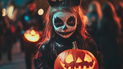 Children Halloween. Children dressed as creepy clowns with vibrant makeup and colorful costumes