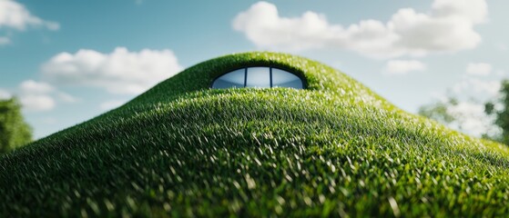 sustainable green architecture a grass-covered eco-friendly home with a view of the sky and clouds