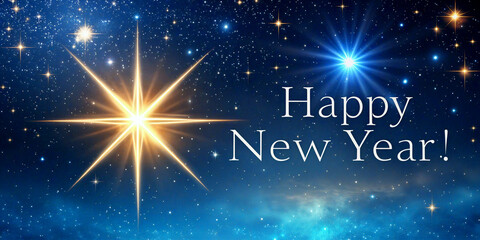 Wall Mural - a beautiful new year-themed image featuring a starry night sky with a large, bright golden star and 