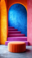 Wall Mural - A colorful staircase leads to a colorful ottoman