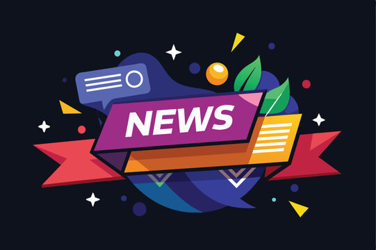 A vibrant news banner featuring an array of colorful icons representing various news topics and updates.