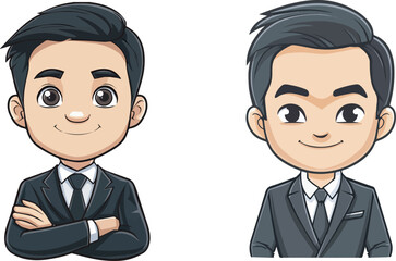 Poster - Confident businessman arms crossed cartoon illustration isolated professional office worker suit white background businessperson male entrepreneur corporate success character young man happy person