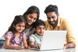 © IMOTION - Asian Indian family with parents and children using computer while sitting isolated on transparent background