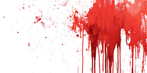 Wall Mural - Red blood or paint flowing down on transparent background. Halloween, murder and horror concept. Red ink splash, splatter and stain.