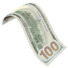 Wall Mural - 100 dollar bill is flying and has a curved shape.