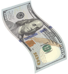 Wall Mural - one hundred dollar banknote flying on isolated background.