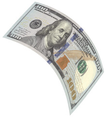 Wall Mural - one hundred dollar banknote flying on isolated background.