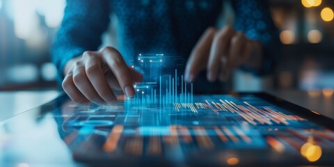 Poster - Financial planner creating a budget plan on a tablet interactive charts and detailed financial data modern digital interface