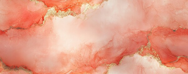 Wall Mural - Seamless abstract marble in soft coral with subtle gold veins, [Abstract Background Marble], [Warm and luxurious]