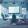 © Graphic Dude - Modern Conference Room Interior Empty Boardroom with Furniture Business Meeting Workplace Presentation Concept Vector Illustration