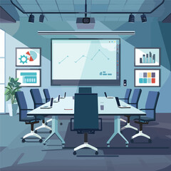 Poster - Modern Conference Room Interior Empty Boardroom with Furniture Business Meeting Workplace Presentation Concept Vector Illustration