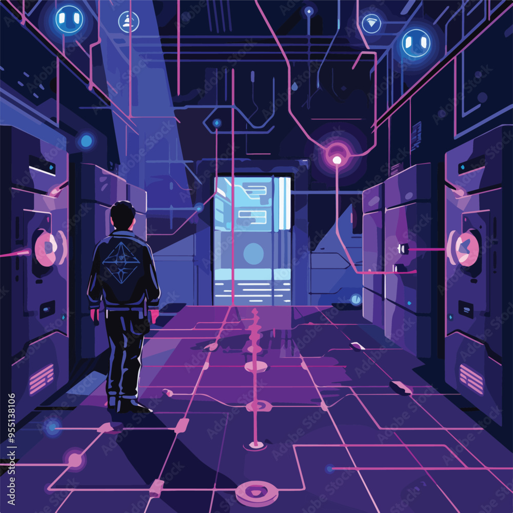 Futuristic Cyberpunk Server Room Technology Data Center ...