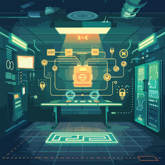 Wall Mural - Futuristic Server Room Data Center Technology IllustrationBackgroundless