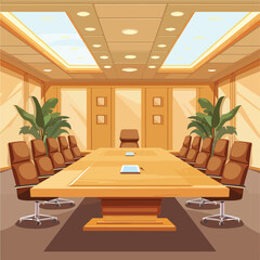 Poster - Empty Luxurious Boardroom Meeting Room Interior Design Big Business Office Workspace Desk Nobody Corporate Furniture Illustration