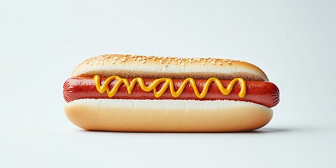 Wall Mural - A realistic 3D illustration of a classic American hot dog with mustard and ketchup, placed in a soft bun and isolated against a white background